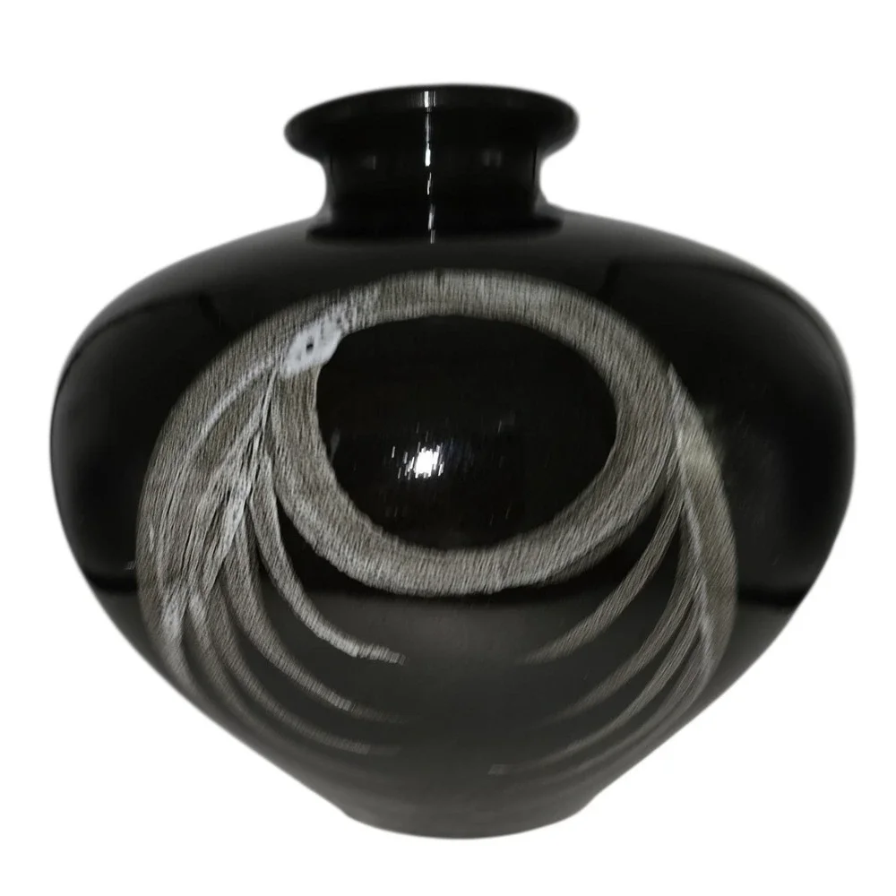 Black Ceramic Vase with Abstract White Design Elegant‎ Home Decor Accent Piece
